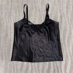 VTG Black Satin Camisole Lace Sequin Made In USA Y2K Fairy Women’s Sz M